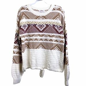 **SOLD**CREAM BROWN MIX DRAWSTRING WAIST SWEATER